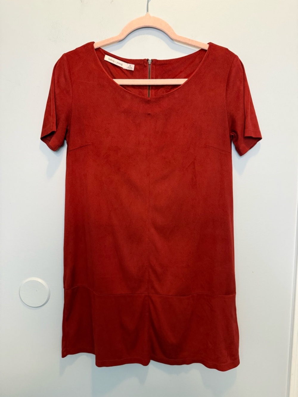Bishop + Young Red Faux Suede Short Sleeve Shift Dress XS Boho